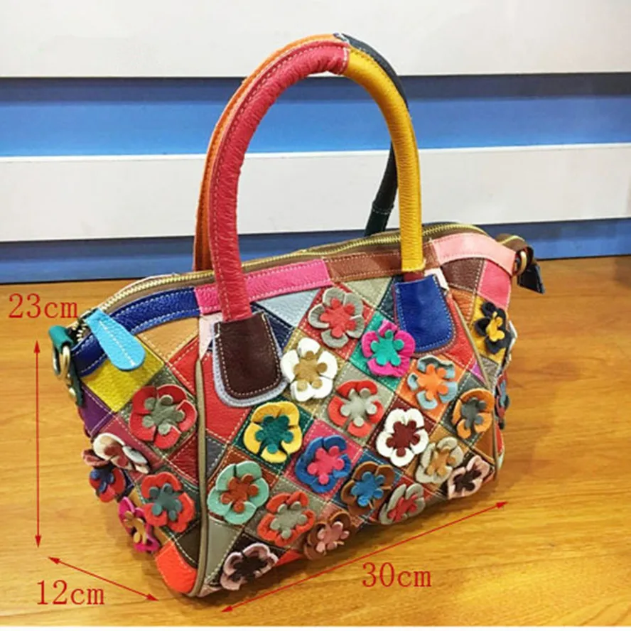 2018 Genuine Leather women Hit color flowers handbag Female Messenger bag brands girl travel pouch Bolsa Feminina shoulder bags