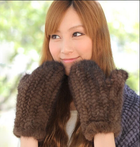 2021 new arm warmer mittens fashion black brown womens winter mink fur gloves