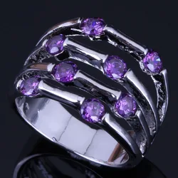 Gallant Purple Cubic Zirconia Silver Plated Ring V0559