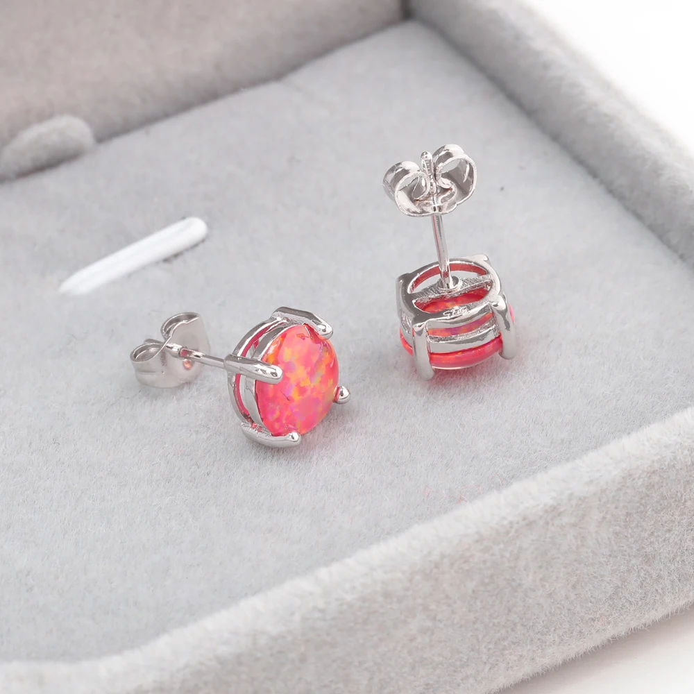 CiNily Created Red Fire Opal 8mm Silver Plated Earrings Wholesale Hot Sell for Women Jewelry Stud Earrings 8mm OH1885