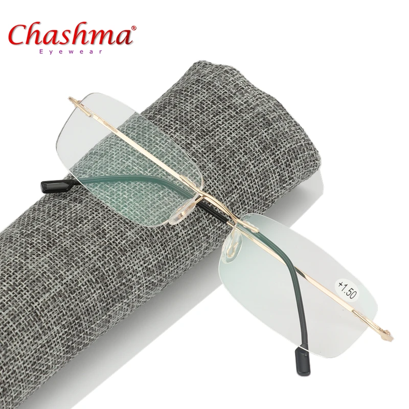 

CHASHMS New Super light Folding Light Flexible Memory Titanium Rimless Reading Glasses oculos de grau1.0 1.5 2.0 2.5 3.0 3.5