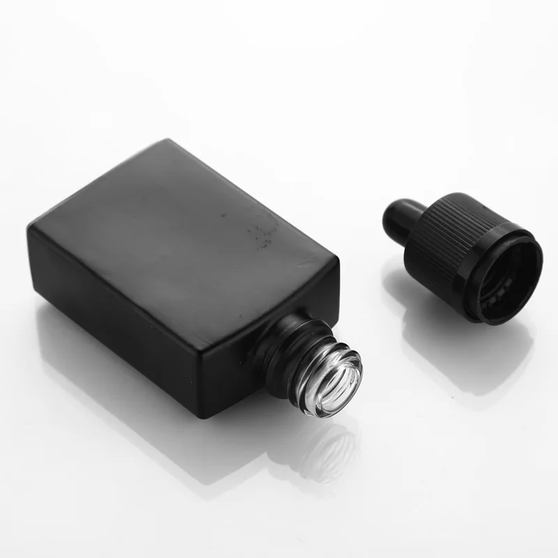 5pcs/lot 30ml Matte Black Square Essential Oil Dropper Bottles With Aluminum Dropper Cap  1oz Transparent Glass Dropper Vials