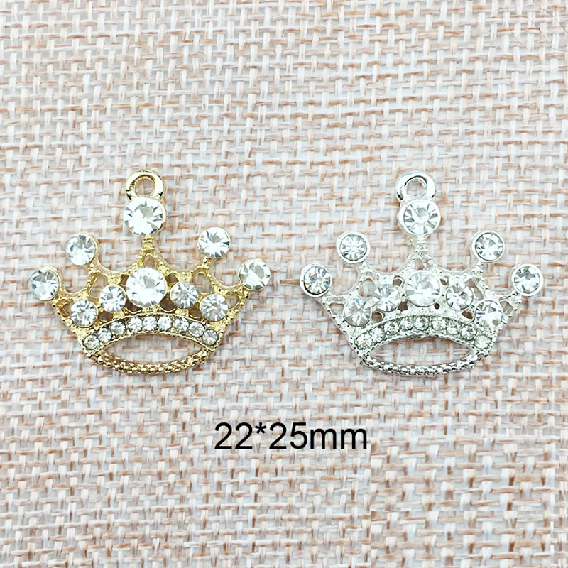 10pcs DIY Jewelry Accessories Rhinestone Crown Charms Gold Silver Alloy Pendant Bracelet Finding Necklace Making Material YZ055