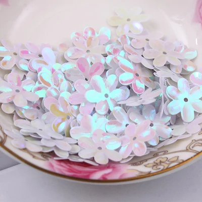 600pcs/lot 15mm Flower Sequins Cup Six Petals With 1 Center Hole Plum Blossom White AB Confetti