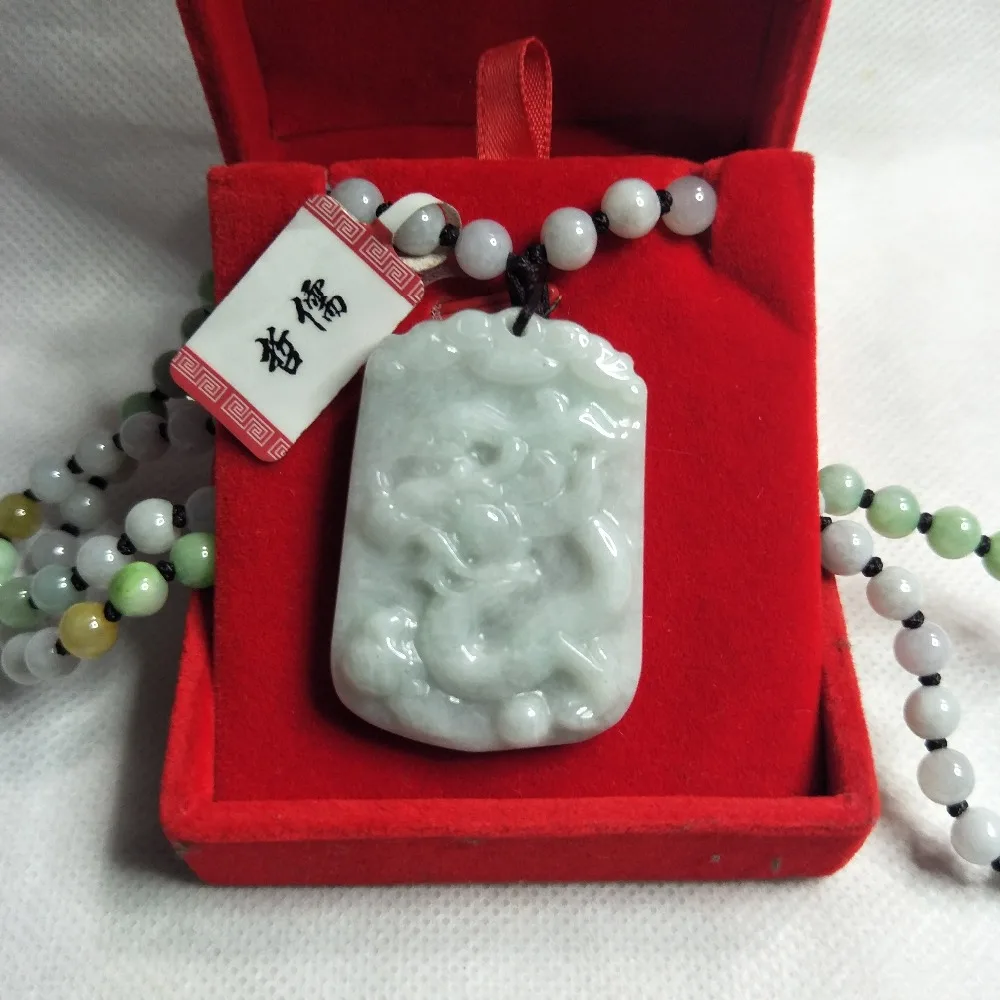 Zhe Ru Jewelry Pure Natural Jadeite Light Green Dragon Play Bead Pendant Tricolor Jade Bead Necklace Send A Certificate