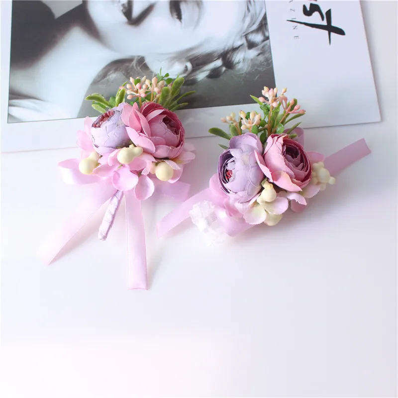 Mini Zijde Rozen Mannen Bruidegom Boutonnières Wedding Bridal Zusters Pols Corsage Wit Blauw Corsages Bloem Huwelijk Pak Accessoires