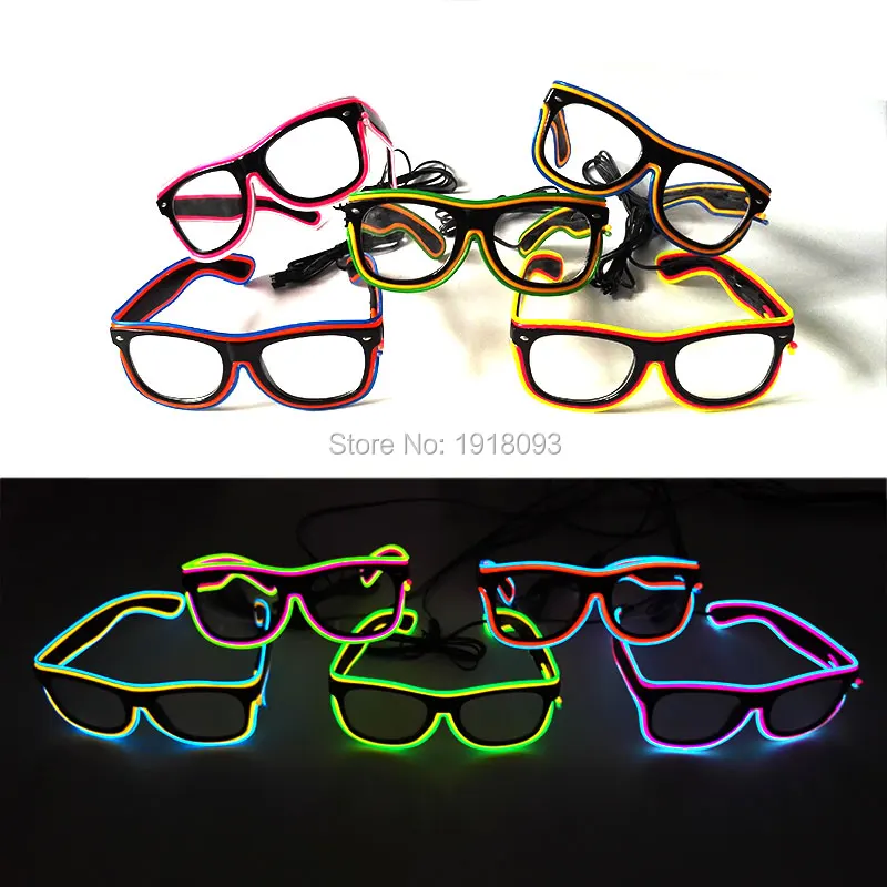 Lunettes lumineuses à fil EL 5 styles, nouveau design, lampe de poche LED à corde néon pour Halloween, fête Cosplay