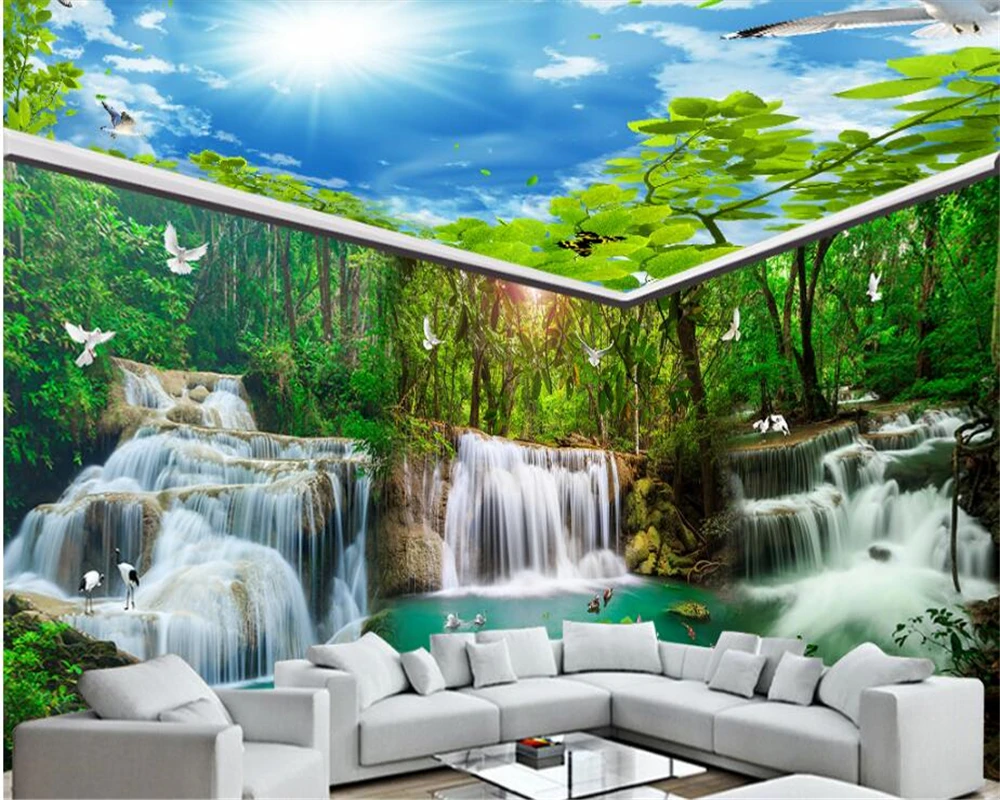 

beibehang Custom large-scale indoor wall paper waterfall water forest pigeons whole house background wall painting 3d wallpaper