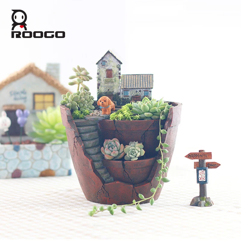 

Roogo Flower Pot Mini Figurine Succulent Vintage Europe Plant Bionic Garden Pots Home Decor Balcony Decorations Planter Gift