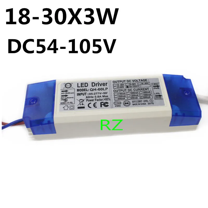 2 Pieces 40W 50W 60W LED Driver 18-30x3W 600mA DC54-105V High Power LED Powr Supply For Floodlight