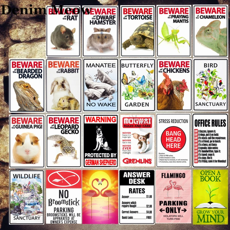 Beware of The Rabbit Plaque Vintage Metal Tin Signs Home Bar Pub Office Decorative Plate Rat Wall Sticker Garden Art Poster MN11