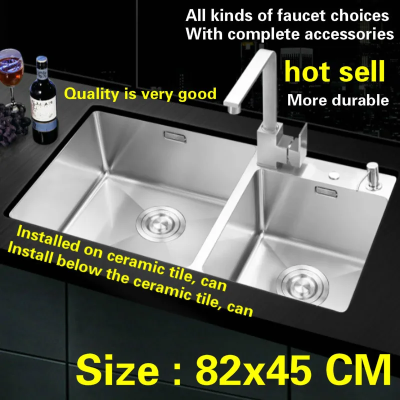 

Free shipping Food grade 304 stainless steel big kitchen sink thickness 4 mm double - groove and durable 82x45 CM