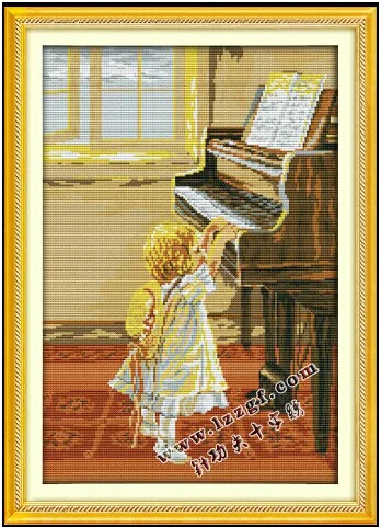 

61*44cm Needlework,DIY Set for Embroidery kit,lovely Angel baby playing piano Pattern Scenic Cross-Stitch Oil Paint Wall Decor