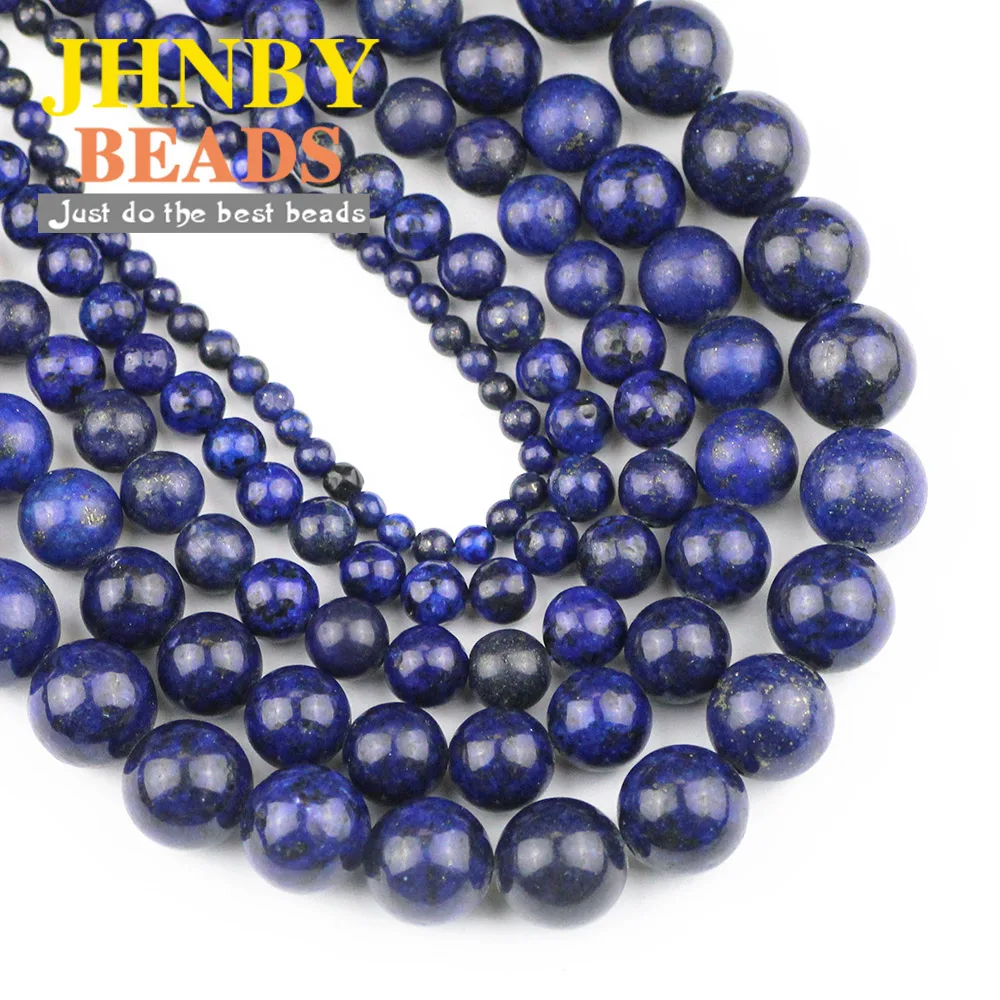 JHNBY AAA Lapis Lazuli Beads Natural Stone 4/6/8/10/12MM Blue Color Ore Ball Loose Beads for Jewelry Bracelet Making DIY