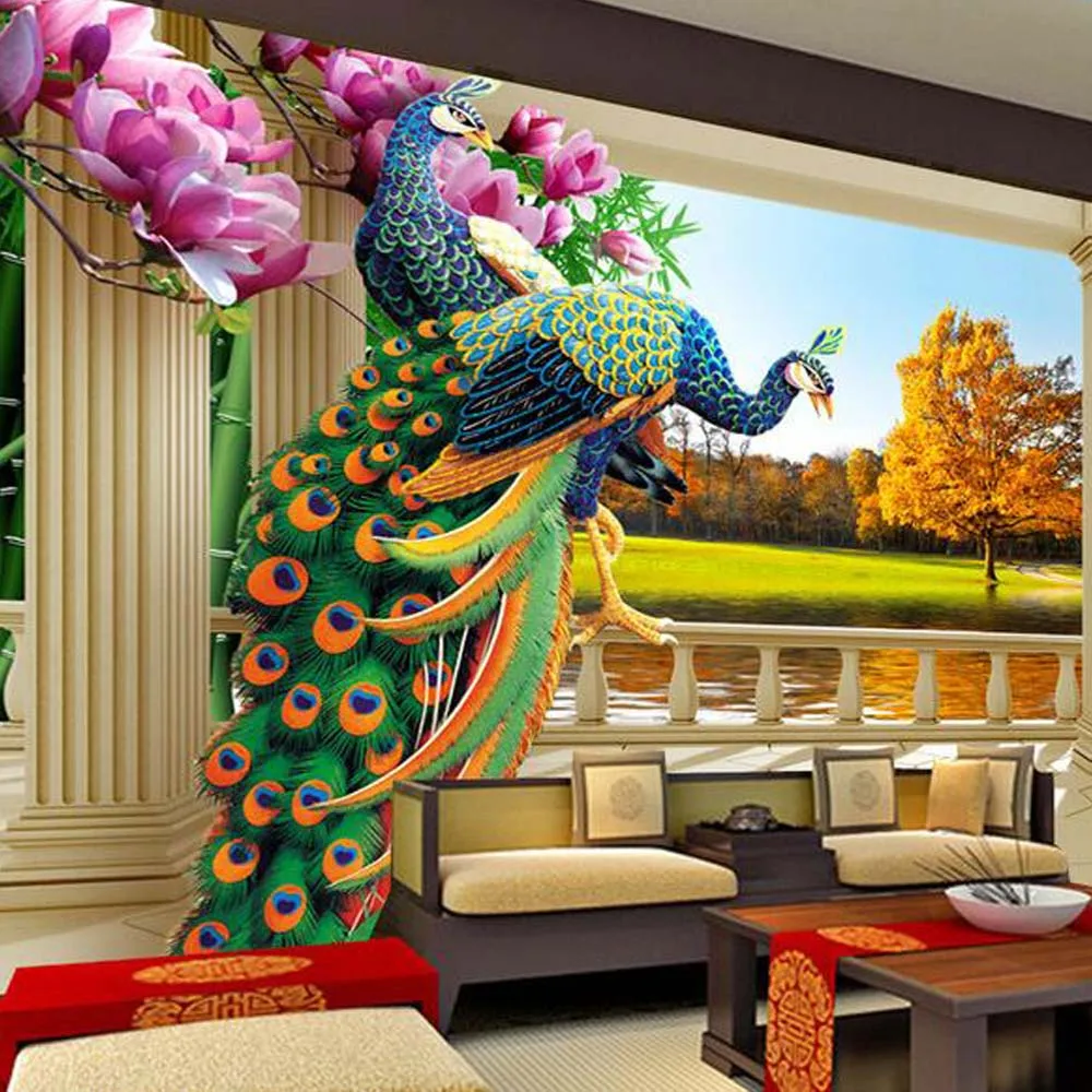 

3d room wallpaper mural wall peacock Magnolia flower landscape for living room TV Backsplash custom any size photo murals