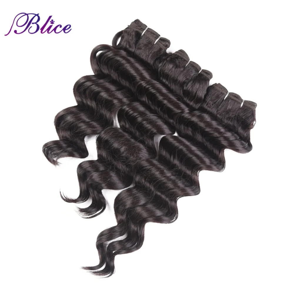 Blice Synthetic Hair Extensions 14-18inch Deep Wave Hair Bundles High Temperature Natural Color 180g/Pack Three Bundles Deal