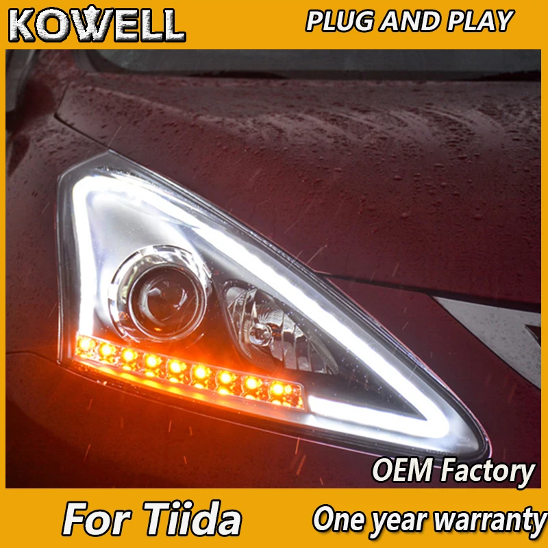 

KOWELL Car Styling for Tiida Headlights 2012-2015 New Tiida LED Headlight Signal LED DRL Bi Xenon Lens High Low Beam Parking