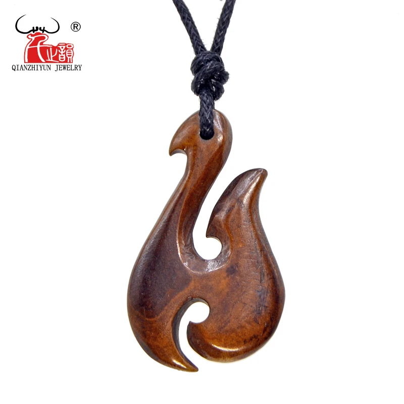 GX119 Hot Sale New Zealand Maori Pendant Jewelry Handmade Carved Yak Bone Fish Hook necklace men Choker for surfing