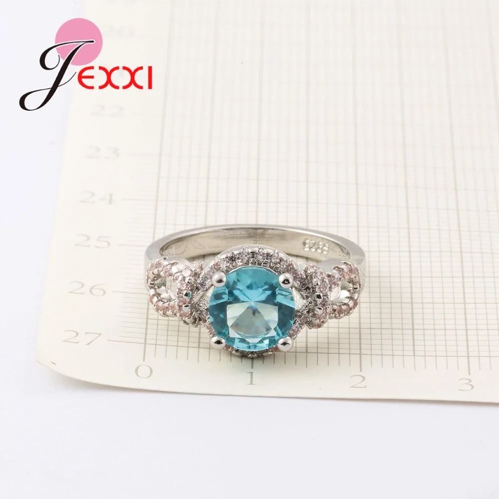 Genuine 925 Sterling Silver Simple Round Design Finger Rings Accessories Filled Shining Crystals For Women Female Party