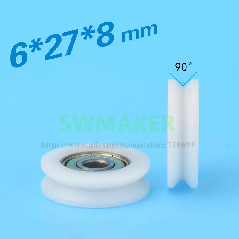 SWMAKER 6 * 27 * 8 mm V groove groove plastic coated bearing pulley