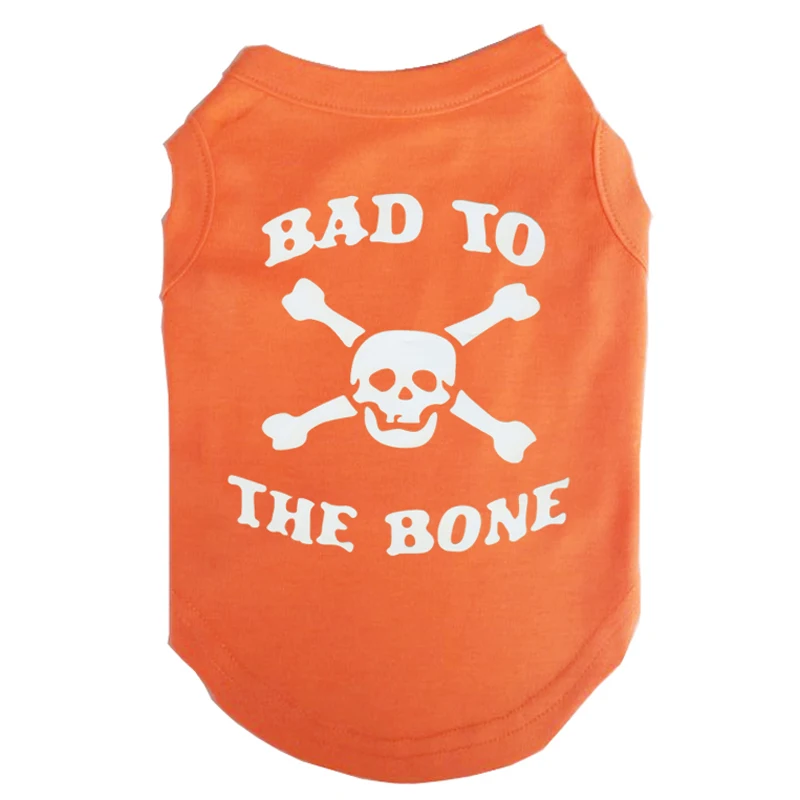 BAD TO THE BONE SKULL Printed T-Shirts Pet Puppy Clothes Shirts Tee Polyester Clothes Tank Tees Top for All Seasons Hot sale