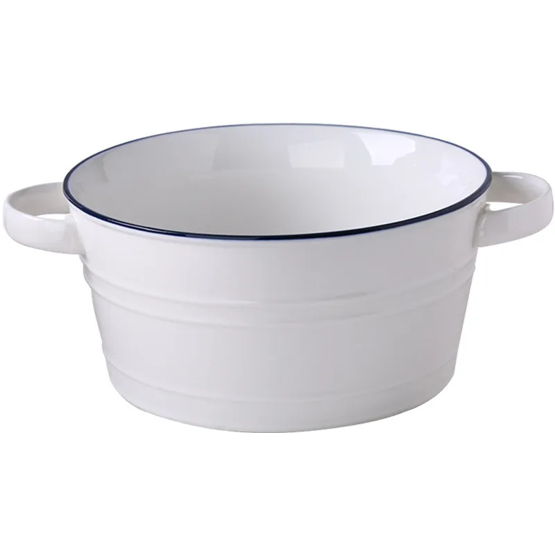 Nordic Ceramic Double Ear Bowl, Simple Solid Noodles Soup Cup, Western Restaurant, Tuba Soup Bowl, Kitchenware Tableware Set