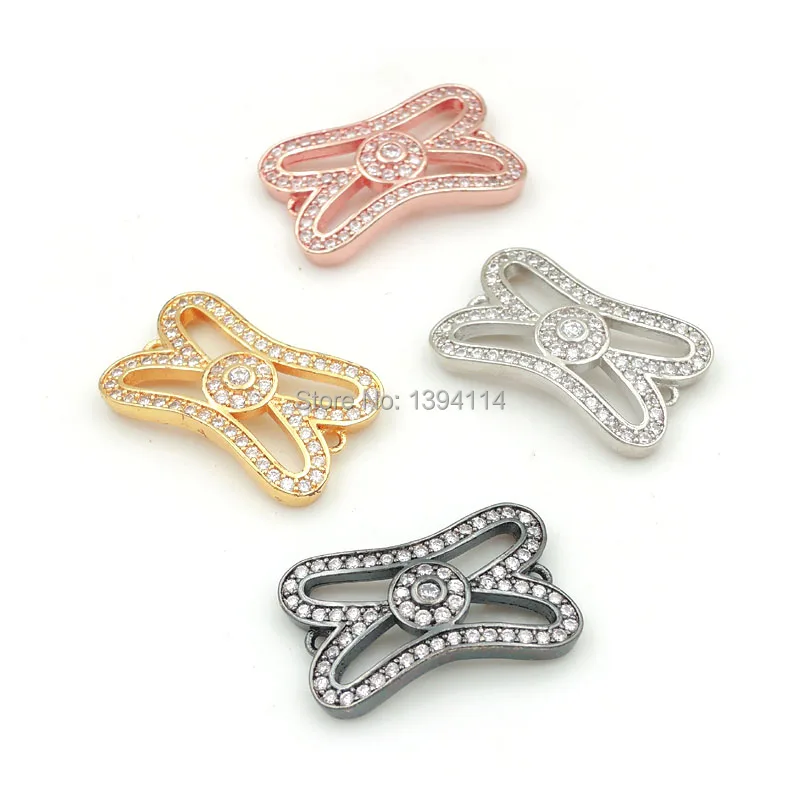 22*13*3mm Micro Pave Clear CZ Piercing Bowknot Connector Round Chakra Fit For Women As DIY Bracelets Accessory