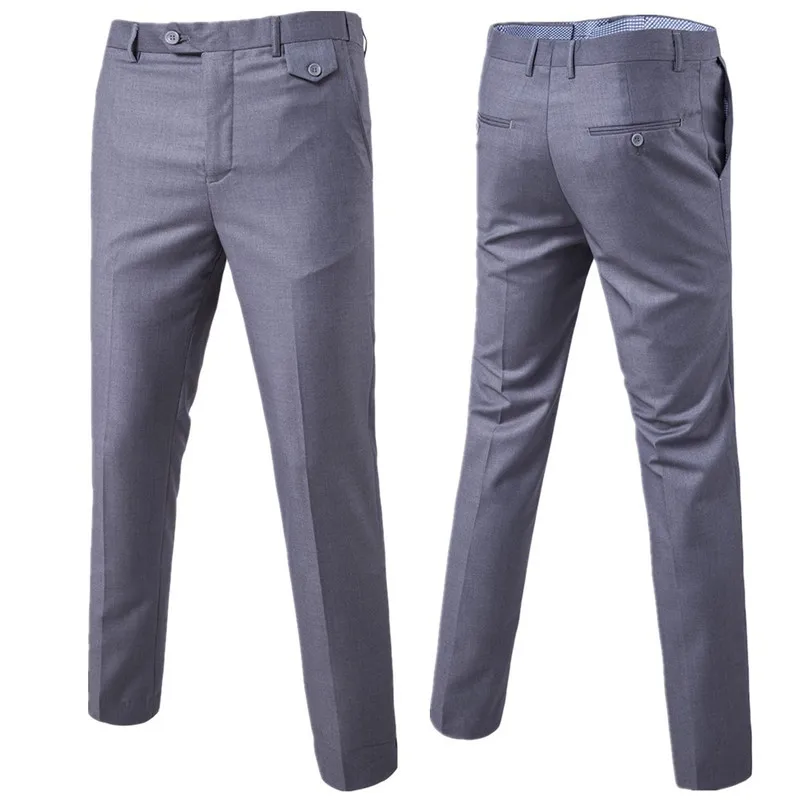 Pantalones de traje de calidad para hombre, pantalones de oficina de negocios informales de Color sólido, pantalones ajustados para novio,