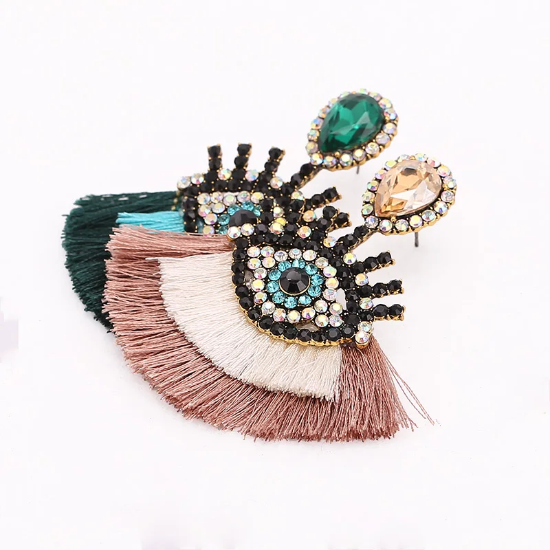 Sehuoran Tassel Earrings For Women Vintage Earrings Geometric Eye Pendant Dangle Statement Earrings Fringed Earrings Multicolor