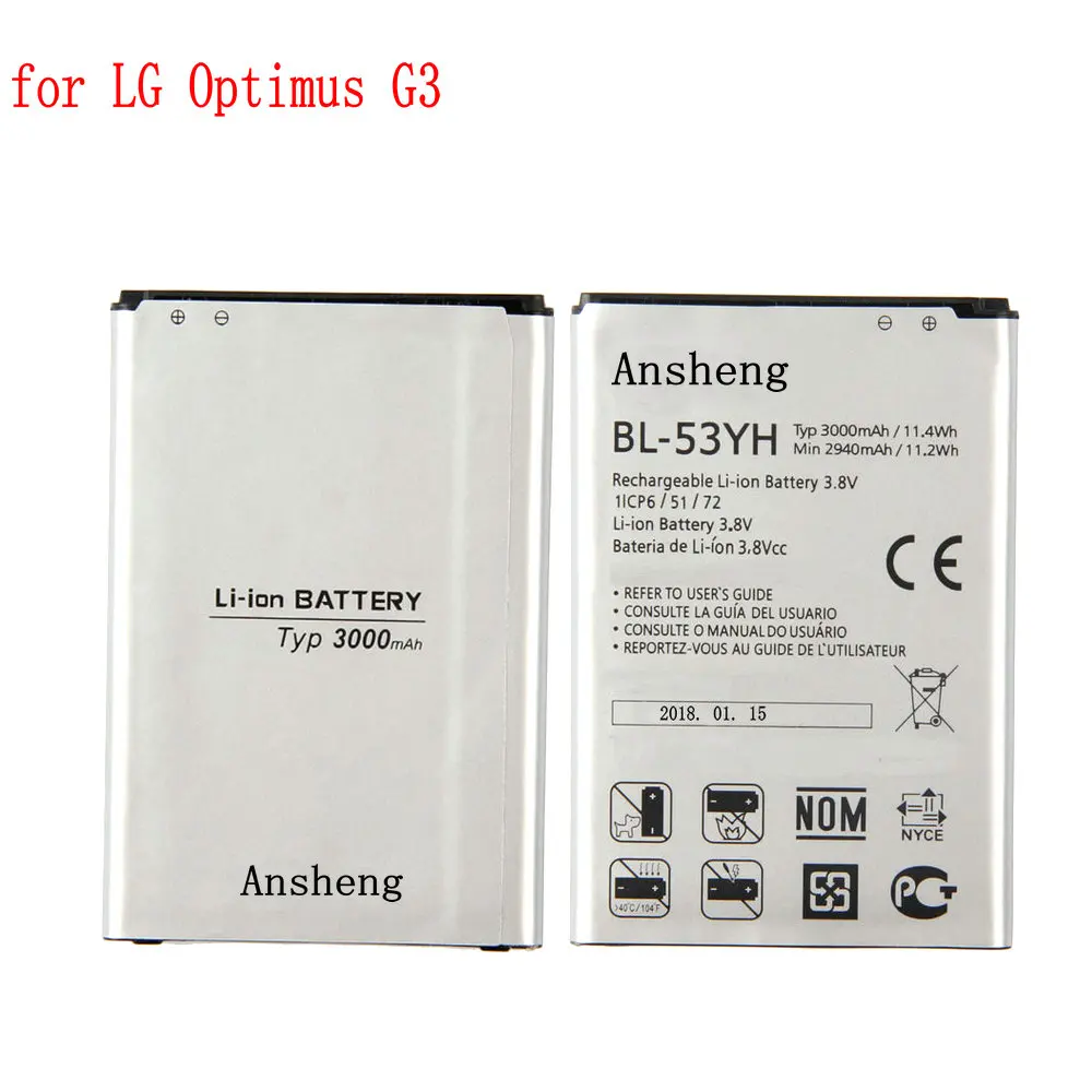 Original 3000mAh BL-53YH Battery For LG G3 D830 D850 D851 D855 D857 D858 D859 F400 F460 F470 VS985 Mobile Phone