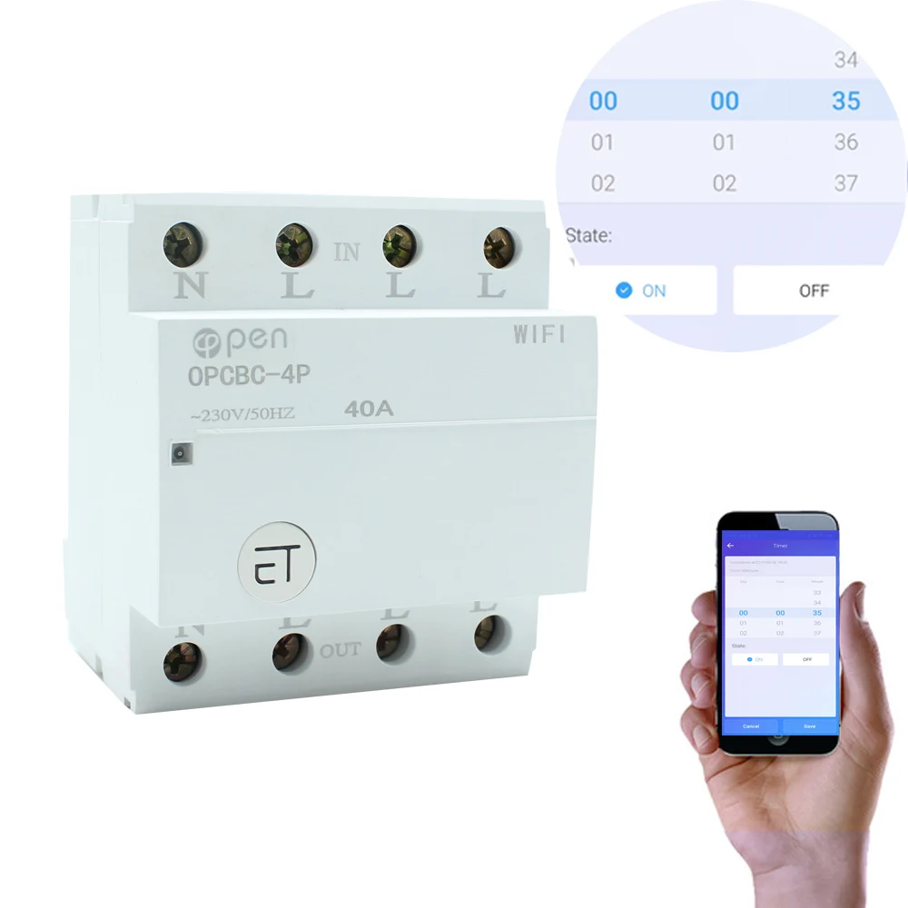 OPEN WIFI 4P 40A Din Rail WIFI Circuit Breaker relay type Smart Switch Remote control by eWeLink APP