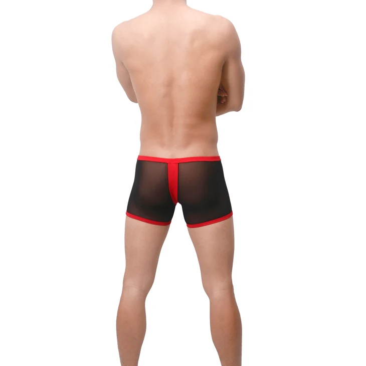 Ropa interior Sexy para hombre, Bóxer transparente de malla transpirable, de cintura media, con bolsa convexa en U, Cueca, M-XL