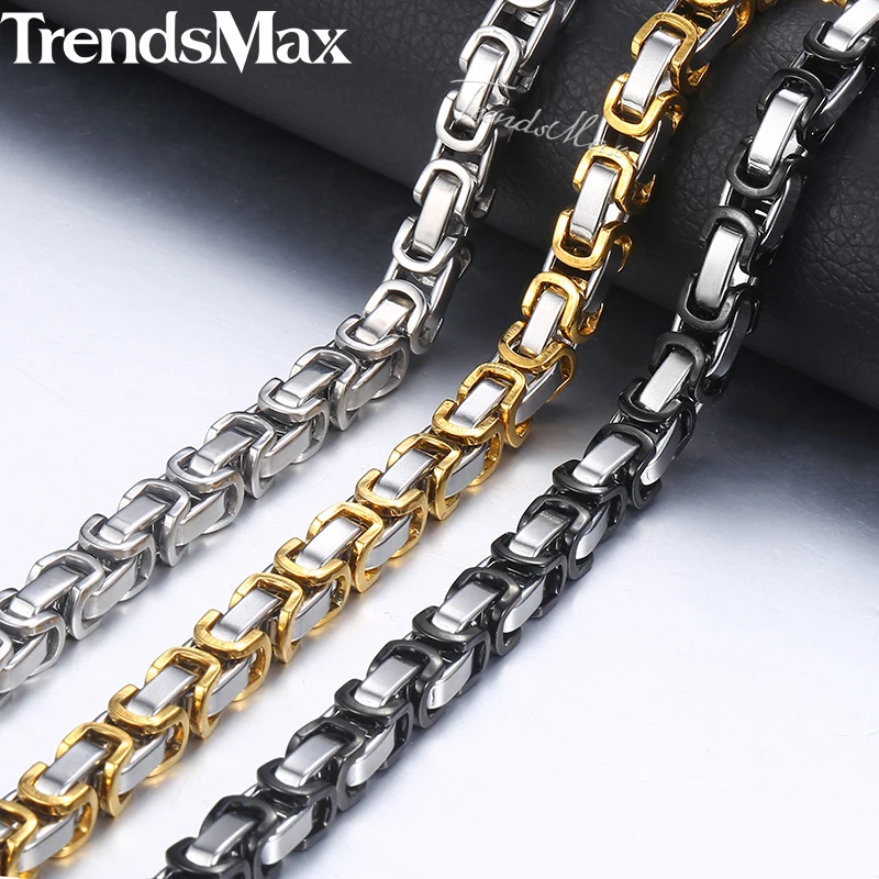 Men\'s Necklace Stainless Steel Byzantine Box Link Chain Necklaces Male Collar Fashion Jewelry Gifts 18-36\