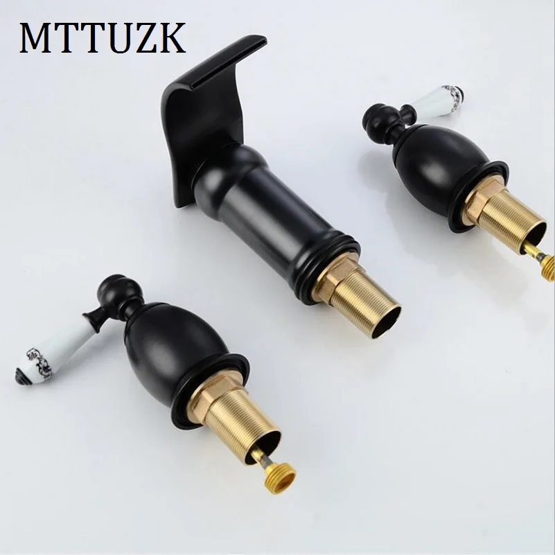 

Vidric 3 piece Set Faucet Oil bubbed Bathroom Faucet Deck Mounted Sink Tap Basin Faucet Set Black Copper Faucet Mixer Tap