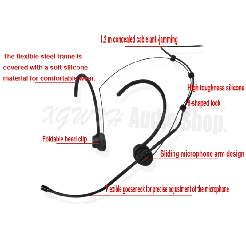 Complexion Foldable Head Wearing Dual Hook Head Headset Microphone Condenser Mic For Shure AKG Sennheiser Wireless Mic System