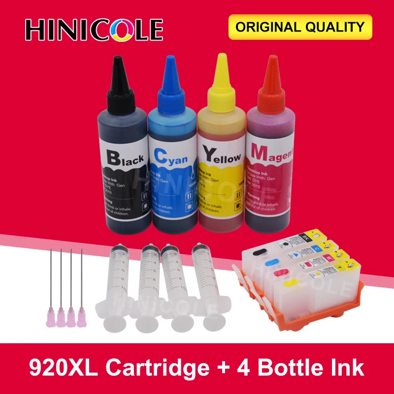 

HINICOLE 920 Refillable Ink Cartridge for HP 920 XL For HP920 Officejet 6000 6500 6500A 7000 7500 7500A + 100ml Printer Dye Ink