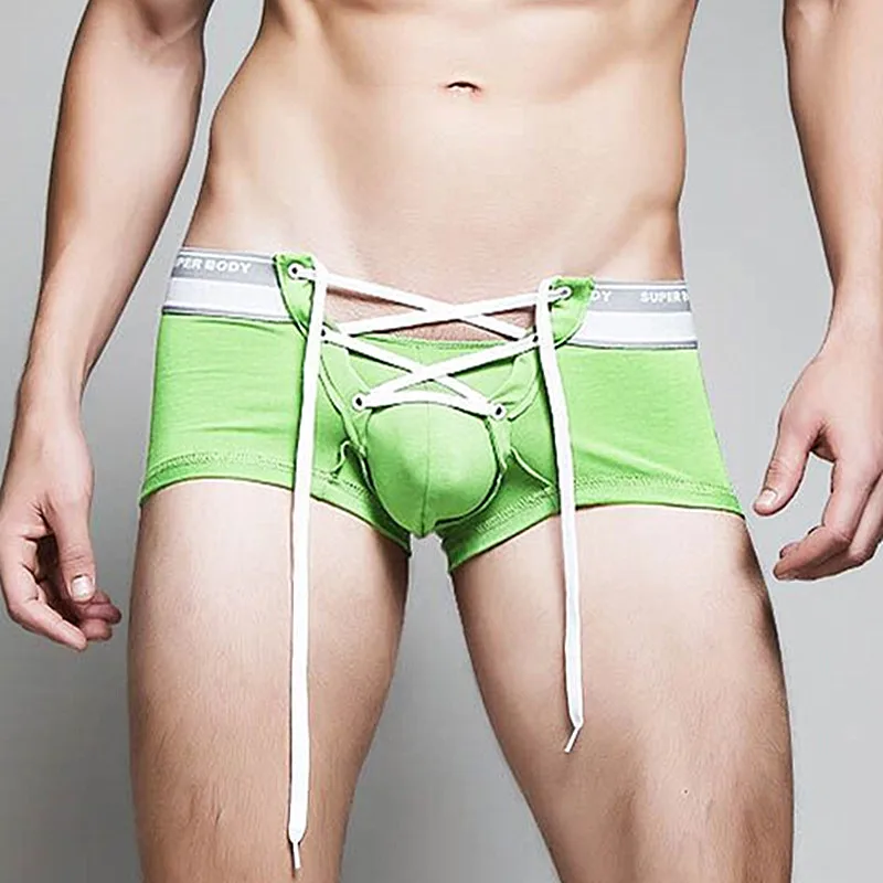SUPERBODY Brand Men\'s Cotton Sexy Underwear Men Boxer Shorts Drawstring Penis Pouch Designed Gay Underwear Boxers For Man