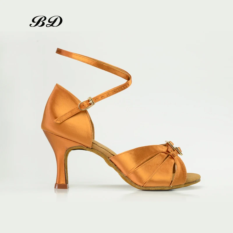 BD 2307-zapatos de baile latino para mujer, Sandalias de tacón alto de satén BDDABCE, auténtico, para SALSA y Tango