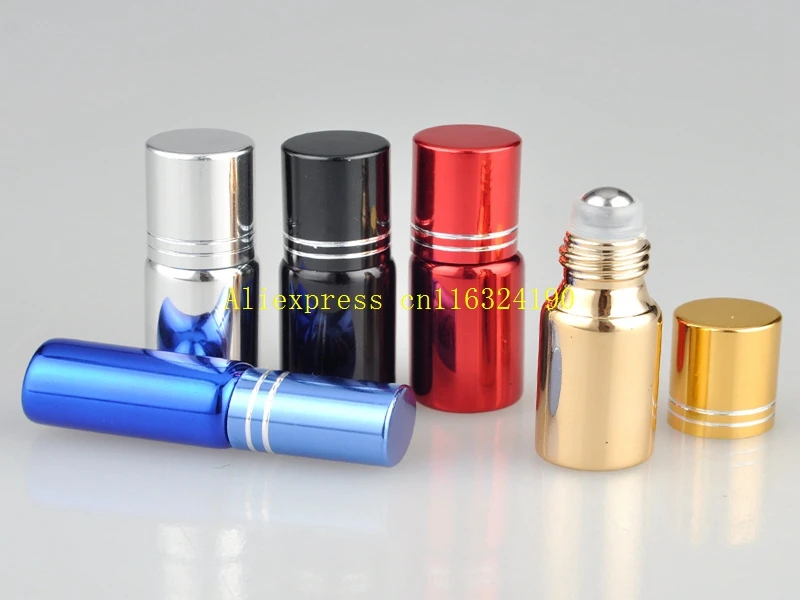 

2500pcs/lot 5ML UV glass perfume bottles Metal roll on ball beads cosmetic bottle 5 colors