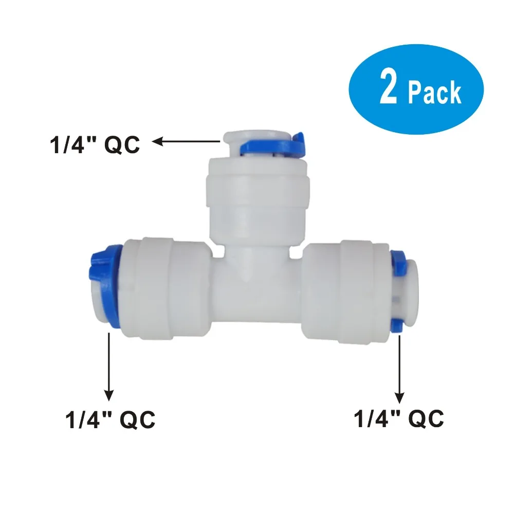 2 แพ็ค Quick Connector Union Tee 1/4 "OD อุปกรณ์เชื่อมต่อสำหรับกรองน้ำและ RO Reverse Osmosis ระบบ