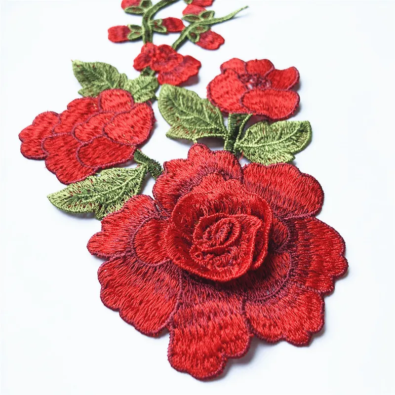 刺繍された白鳥のパッチ,29cm,赤,青,牡丹の花,結婚式のアップリケ,花嫁のためのレーストリム,自分でできるイブニングドレスの装飾