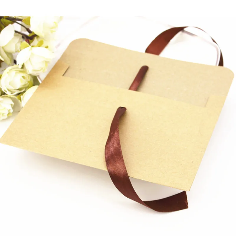 50pcs Vintage Kraft Paper CD Paper Envelopes DVD Papar Case Bag Gift Bag CD Paper Storage Bags Cover Holding 1CD Envelope+ribbon