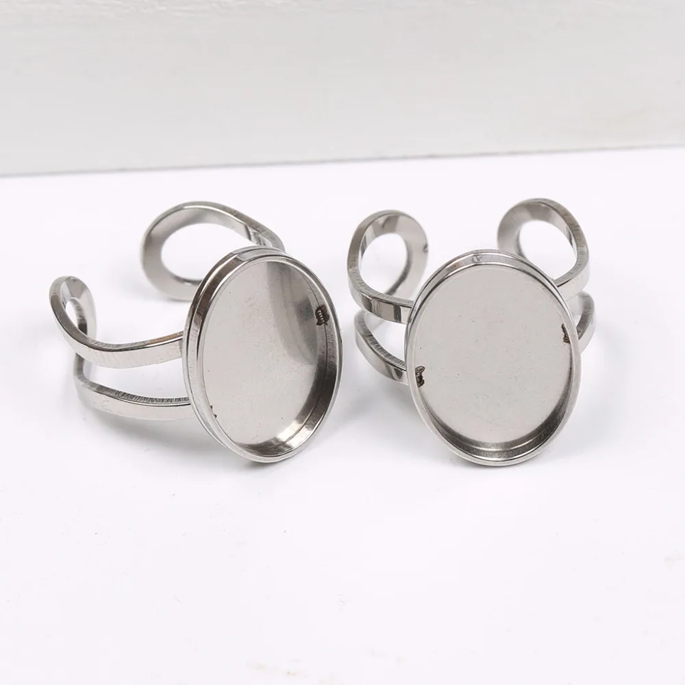 onwear 10pcs 13x18mm oval cameo cabochon ring base setting stainless steel blank ring bezel trays diy jewelry findings