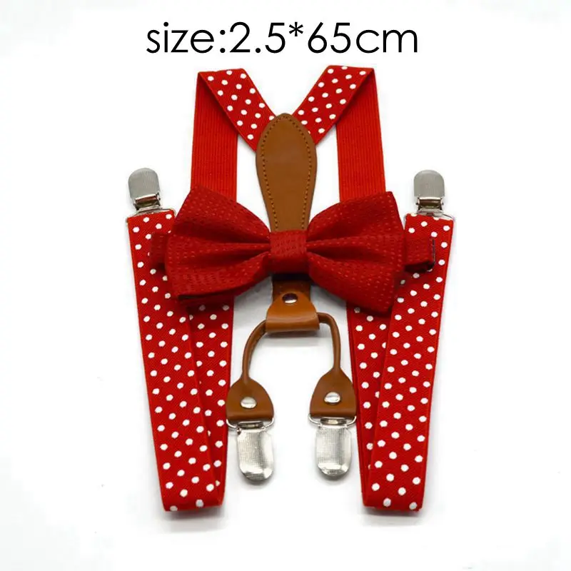 Yienws Bayi Anak Suspender Dan Dasi Kupu-kupu Merah Navy Polka Dot Anak Laki-laki Suspender Dasi Kupu-kupu Anak Perempuan Tirantes BEBE 65 Cm 110 CM YiA154