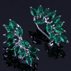 Enchanting Ear Shaped Green Cubic Zirconia Silver Plated Clip Hoop Huggie Earrings V0888