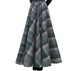 TIYIHAILEY-Women's Long Maxi Thick A-line Skirts, Elastic Waist, Plaid Woolen Skirts, Warm with Pocket, Winter, New