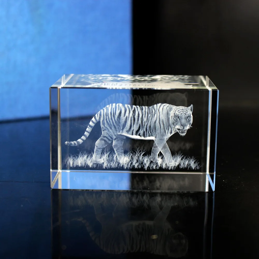 K9 Crystal Tiger Model Statue 3D Laser Engraving Cube Collection Souvenir Tiger Glass paperweight