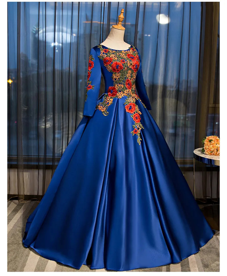 Free ship100% real royal blue matte satin cosplay ball gown medieval dress Renaissance gown queen Victorian Belle Ball gown