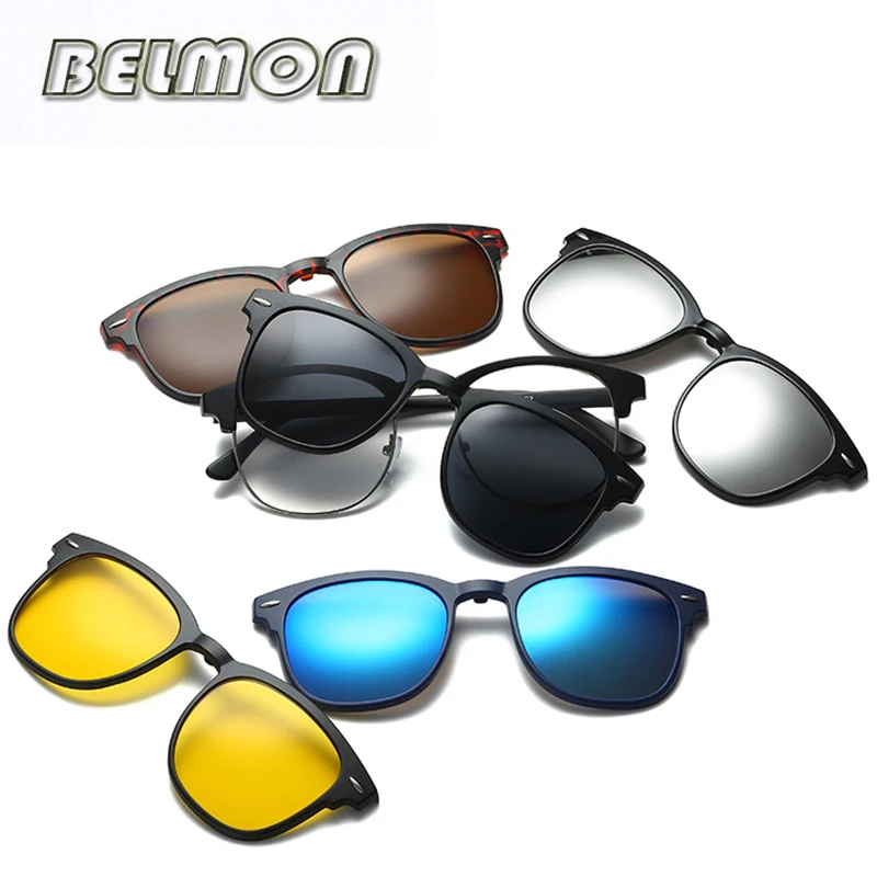 

Fashion Spectacle Frame Men Women Optical Myopia With 5 Clip On Polarized Sunglasses Magnetic Glasses For Male Eyeglasses RS222