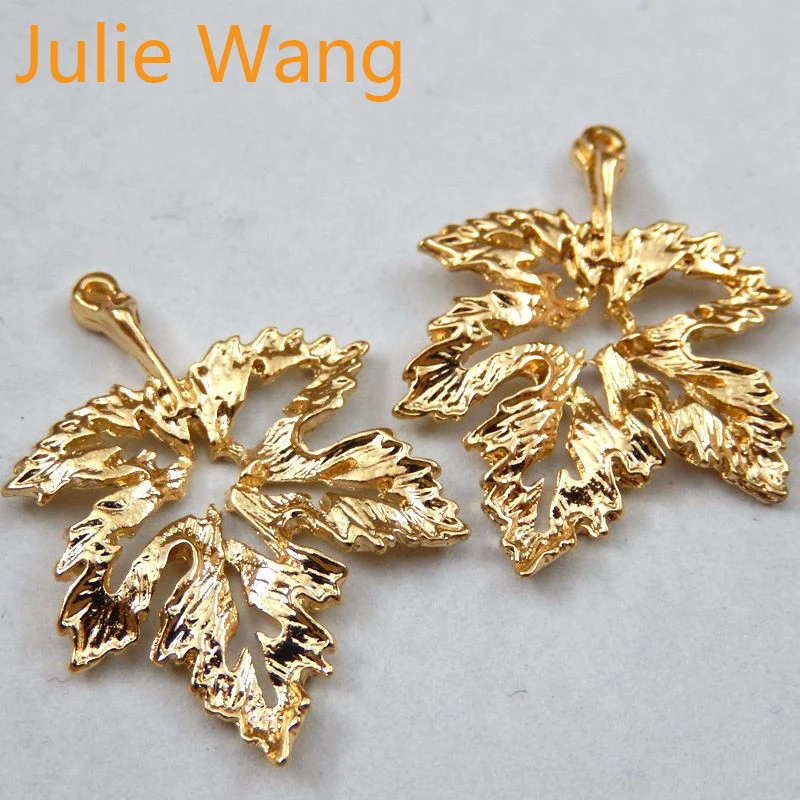 Julie Wang 15PCS Gold Color Zinc Alloy Leave Shape Pendants Charms Jewelry Earring Necklace Handcrafts Finding DIY Gift 39729